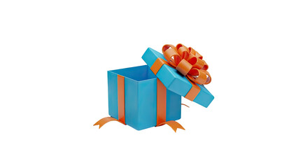 Open Gift Box With Orange Bow Isolated on transparent background