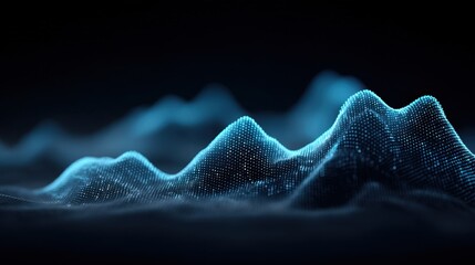 Abstract Waveform Visualization in Neon Blue with Sparkling Particles Representing Sound and Data Patterns in a Dark Environment