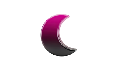 3D Glossy Crescent Moon Shape with Pink and Black Gradient on transparent background