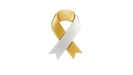 3D Golden and silver ribbon with metallic sheen on transparent background