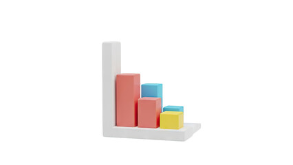 3D Bar Chart Showing Declining Trend on transparent background