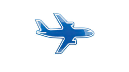 3D Blue airplane icon on transparent background