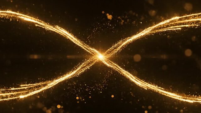 Abstract glowing, golden streaks and specks scattered on a dark backdrop create a dynamic and celestial feel