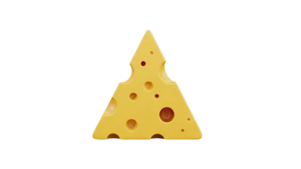 Triangular slice of swiss cheese with holes on transparent background