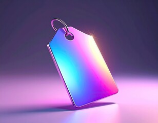 Holographic price tag floating in ethereal light against a violet gradient