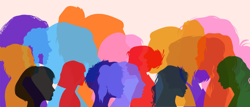 Silhouette people of diverse culture, equality inclusion belongin. Crowd of multicultural people.