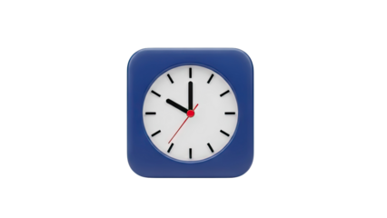 Blue Square Clock on transparent background