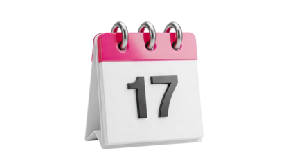 Calendar page with the number 17 on transparent background