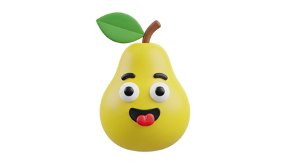 Cartoon Pear Character with Funny Face on transparent background