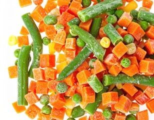 A vibrant heap of chopped frozen vegetables