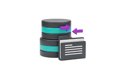 Database and File Folder Icon with Arrows on transparent background