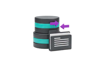 Database and File Folder Icon with Arrows on transparent background
