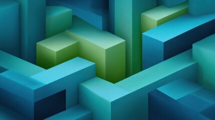 Obraz premium Abstract geometric shapes in blue and green hues creating a modern three-dimensional landscape with depth and perspective for artistic backgrounds