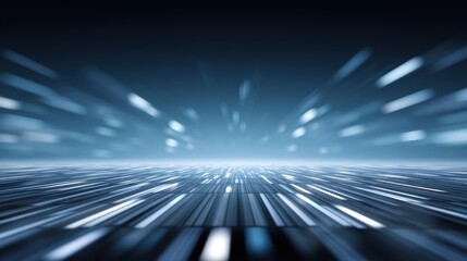 Abstract Blue Motion Blur Background with Light Rays Illuminating the Ground Surface in a Futuristic Digital Environment