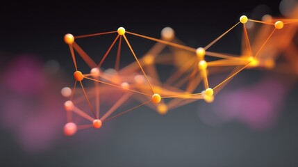 Abstract Digital Connections with Orange and Yellow Nodes and Lines on Dark Background Representing Network Technology and Data Communication