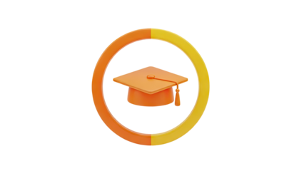 Graduation cap and ring icon, education symbol on transparent background