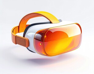Modern VR headset with orange accents on a bright white background