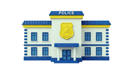 3D Cartoon Police Station Building on transparent background