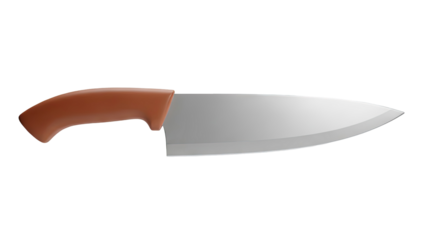 3D Chef Knife with Brown Handle on transparent background