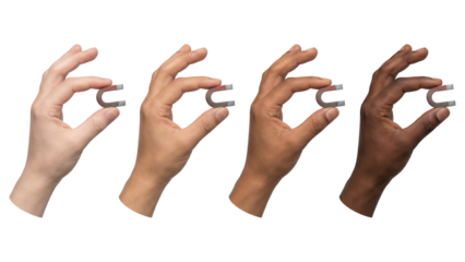 Hands of Different Ethnicities Holding Magnet - Attraction & Science Concept