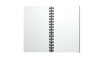 An open blank notebook with spiral binding, isolated on black