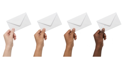 Diverse Hands Holding Envelopes - Isolated on White