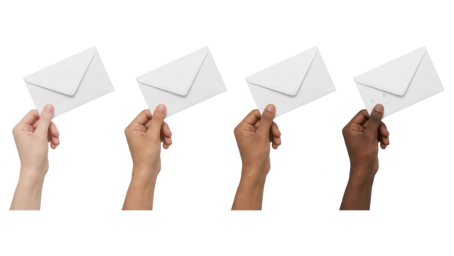 Diverse Hands Holding Envelopes - Isolated on White - Powered by Adobe