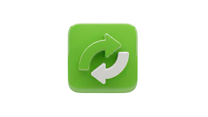 3D Recycle icon with arrows on green background on transparent background