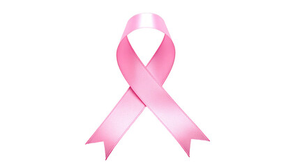 Pink ribbon symbol on black background, representing cancer awareness