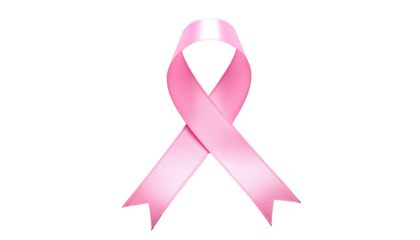Pink ribbon symbol on black background, representing cancer awareness
