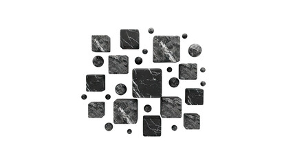 Abstract marble cubes and spheres arrangement on transparent background