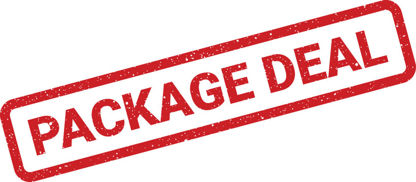 Textured red ink stamp with PACKAGE DEAL text, symbolizing a special bundled offer or promotional sales strategy