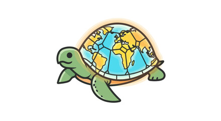 Obraz premium Cartoon turtle with the Earth as its shell.