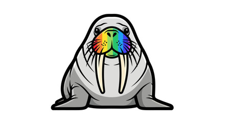 Cute walrus with rainbow face