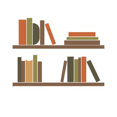 Stylized bookshelf with colorful books on white background