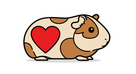 Cute guinea pig with a red heart on its side