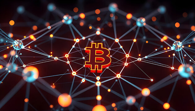 Abstract 3D visualization of a blockchain network - Powered by Adobe