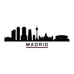 Fototapeta premium Madrid skyline silhouette featuring iconic buildings and the city s name