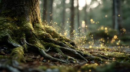 Magical Forest Roots with Golden Sparkles woods nature