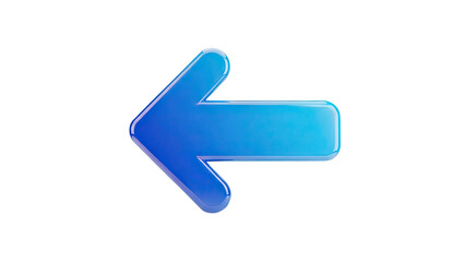 3D Glossy blue arrow pointing left on transparent background