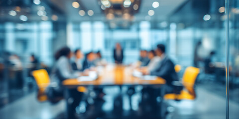 Business Meeting in Modern Office: Teamwork and Collaboration Around a Long Conference Table