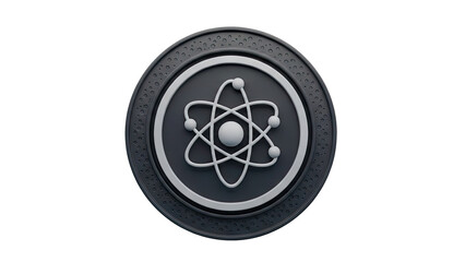 3D Atom symbol emblem with abstract design on transparent background