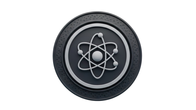 3D Atom symbol emblem with abstract design on transparent background - Powered by Adobe