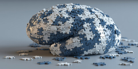 Brain-Shaped Puzzle Made of Blue and White Pieces: Complexity, Ideas, and Collaboration