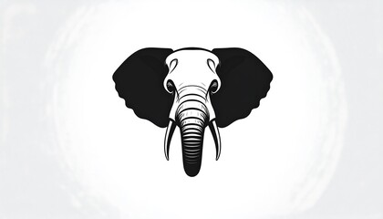 Monochrome Elephant Head Illustration with Detailed Tusks.