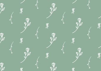 Fototapeta premium Elegant seamless floral line art vector pattern for textile and surface design 02 green