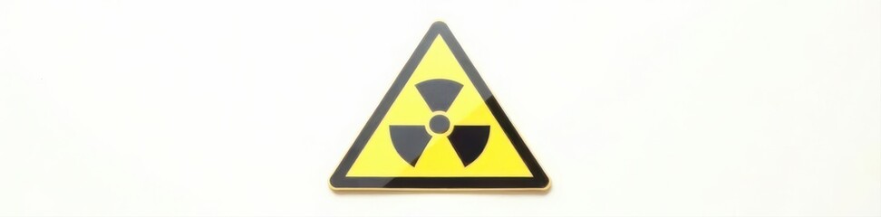 Black radioactive hazard symbol in yellow triangle on white background , safety, nuclear