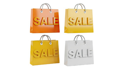 Four shopping bags with SALE text on transparent background