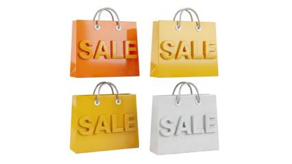 Four shopping bags with SALE text on transparent background