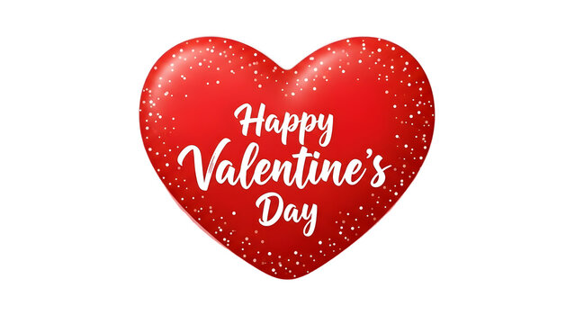 Sparkling red heart with happy valentines day text isolated on transparent background